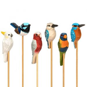 Hand-carved Birds on Stick